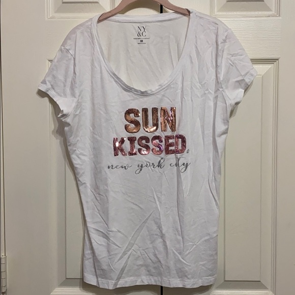 New York & Company Tops - New York & Company White Tee Shirt with Sequins